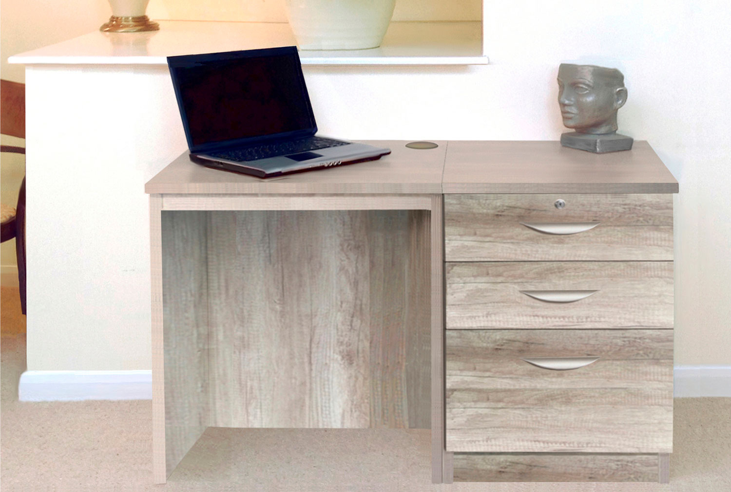 Small Office Home Office Desk Set With 2 Standard Drawers & 1 Filing Drawer (Grey Nebraska)