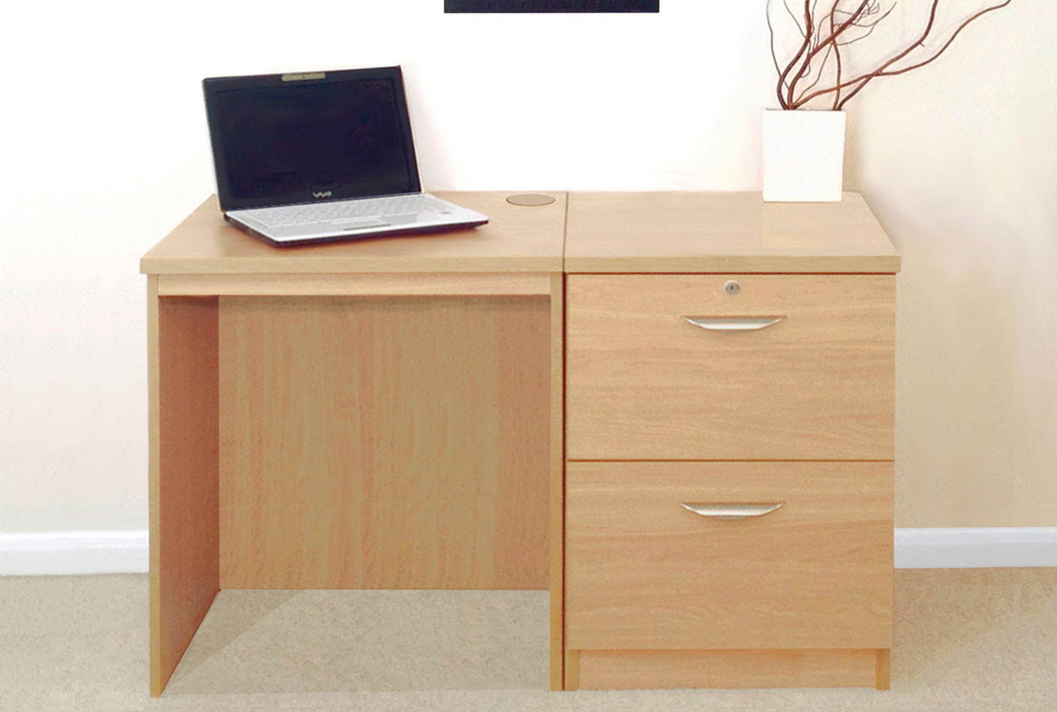 Small Office Home Office Desk Set With 2 Drawer Filing Cabinet (Classic Oak)