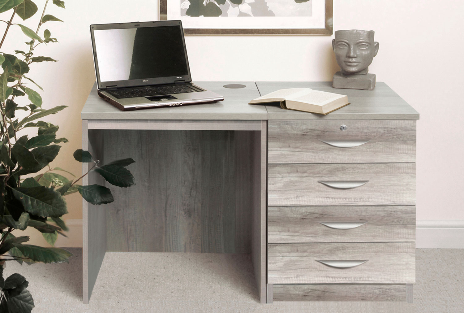 Small Office Home Office Desk Set With 4 Standard Drawers (Grey Nebraska)