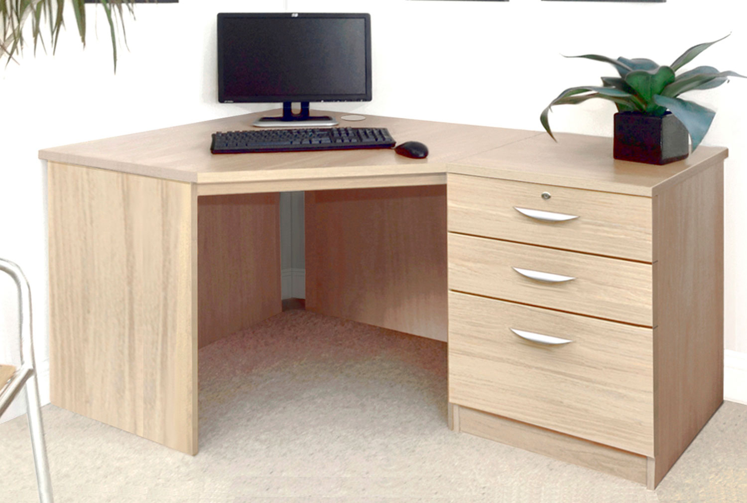 Small Office Corner Home Office Desk Set With 3 Drawers (Sandstone), Sandstone