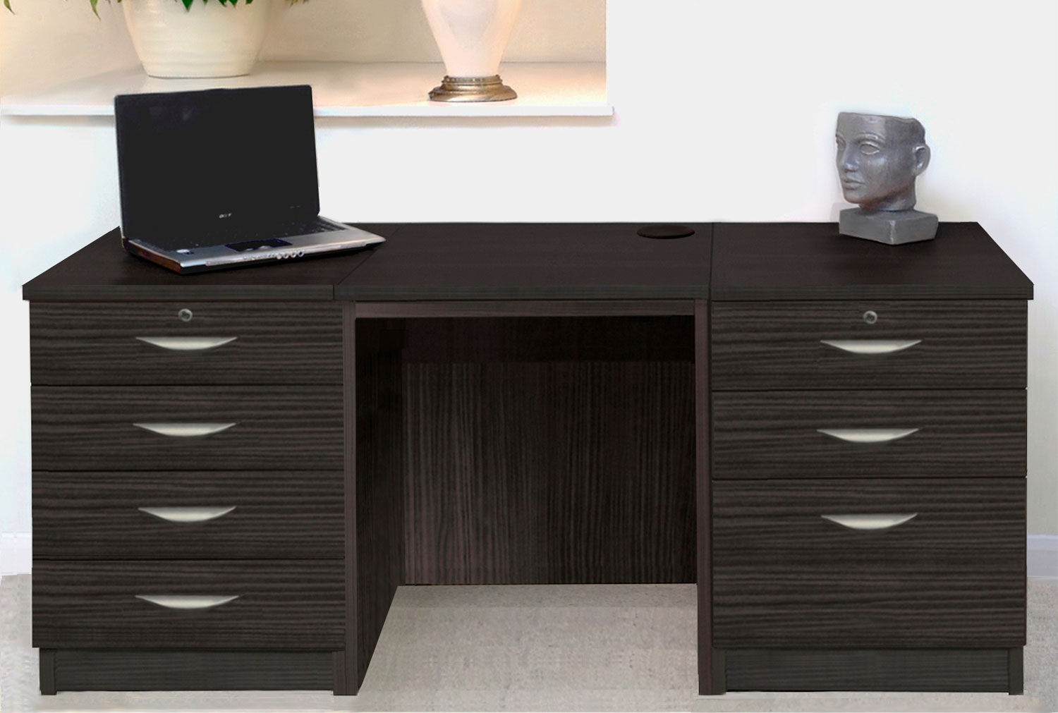 Small Office Desk Set With 4+3 Drawers (Black Havana)