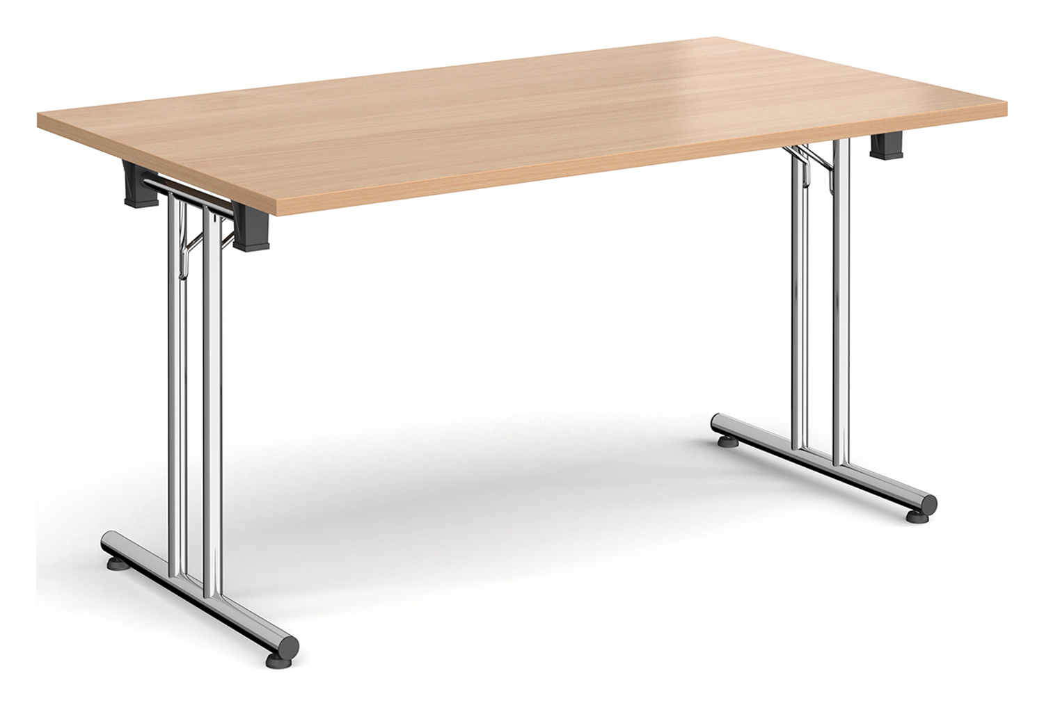 Durand Rectangular Folding Table, 140wx80dx73h (cm), Chrome Frame, Beech, Fully Installed
