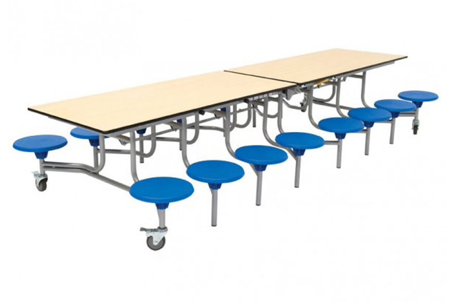 Rectangular Mobile School Dining Unit With 16 Seats, 65 (cm), Oak/ Blue Seats