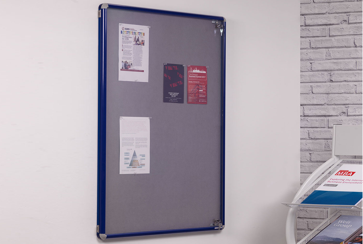 Smartshield Flame Shield Tamperproof Noticeboard, 120wx120h (cm), Blue Frame/ Grey