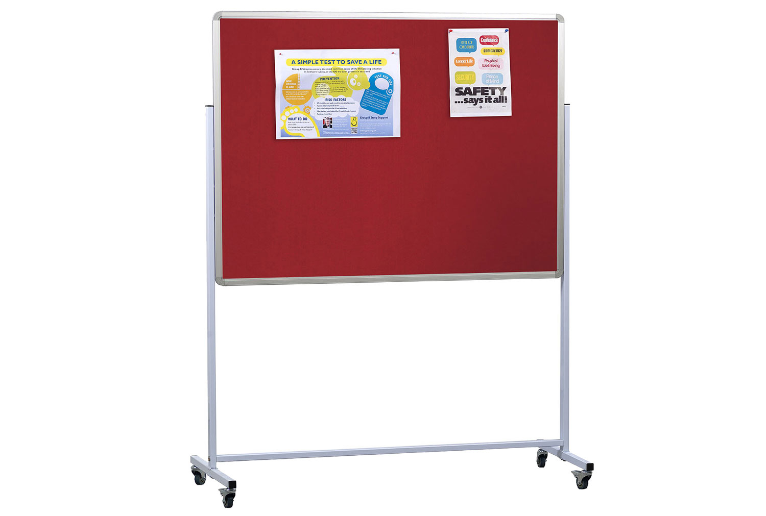 Double Sided Mobile Aluminium Noticeboard, 120wx120h (cm), Grey