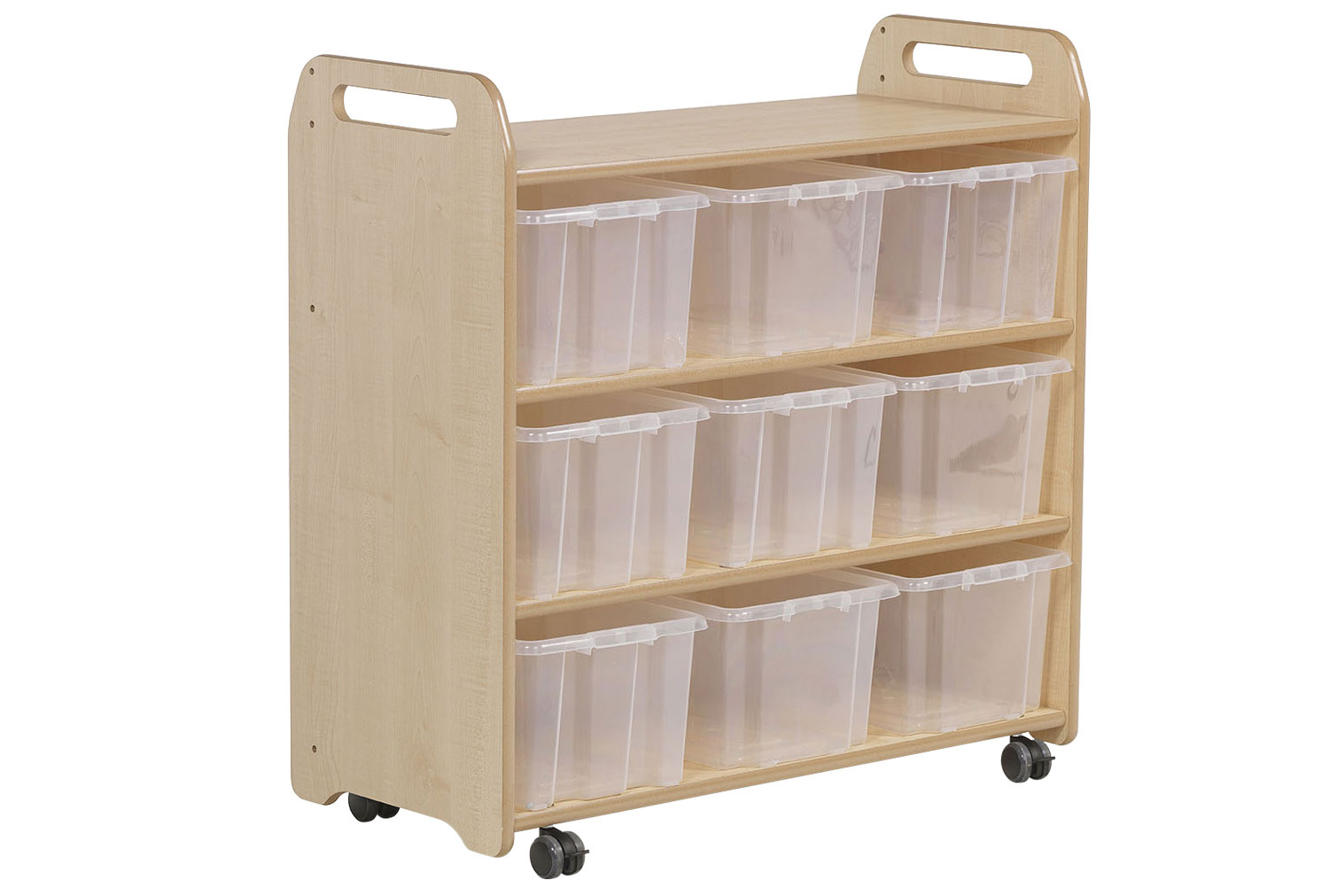 Early Years Mobile Shelf With Mirror Back and 9 Clear Tubs