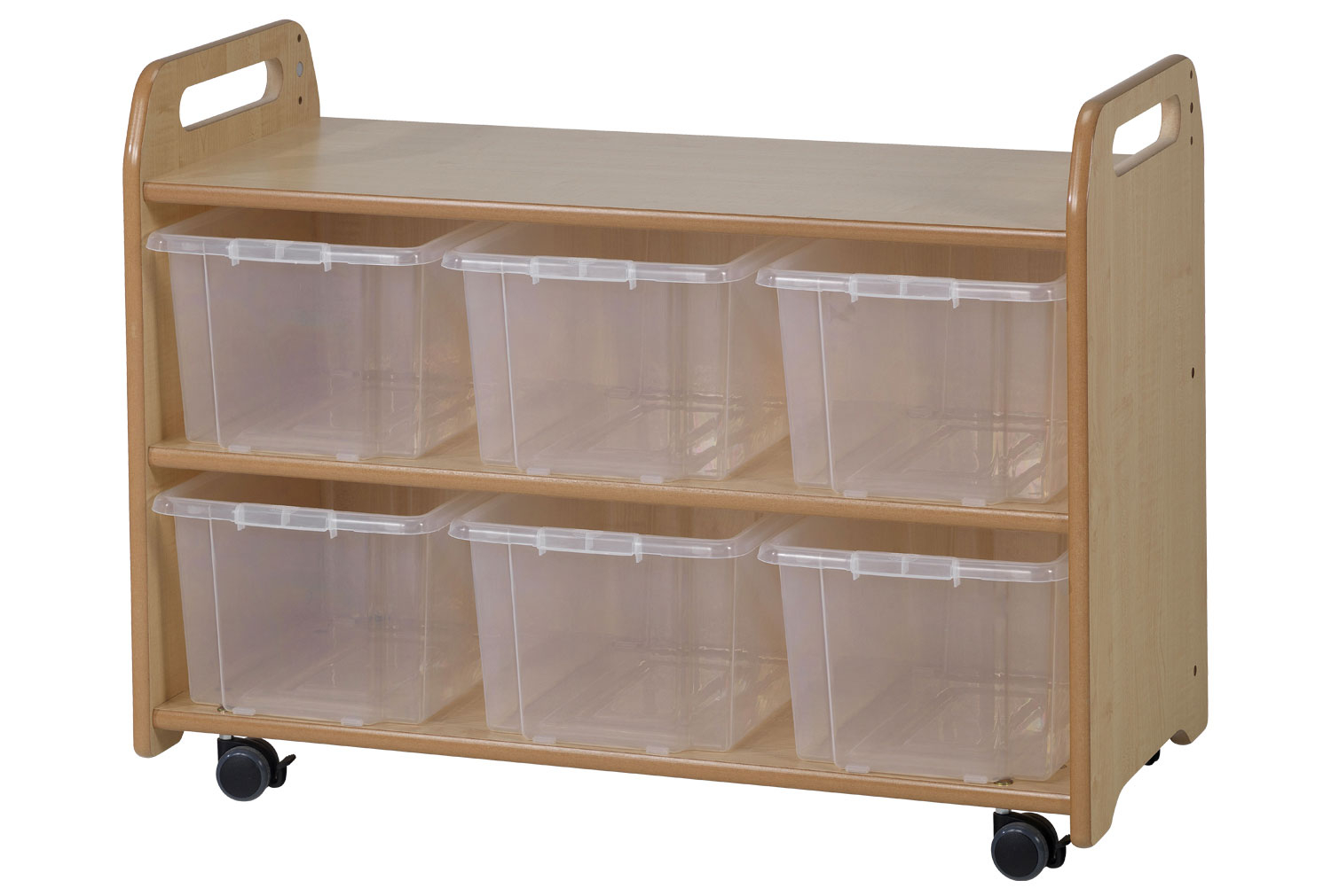 Early Years Mobile Tall Unit Display And Mirror With 6 Clear Tubs