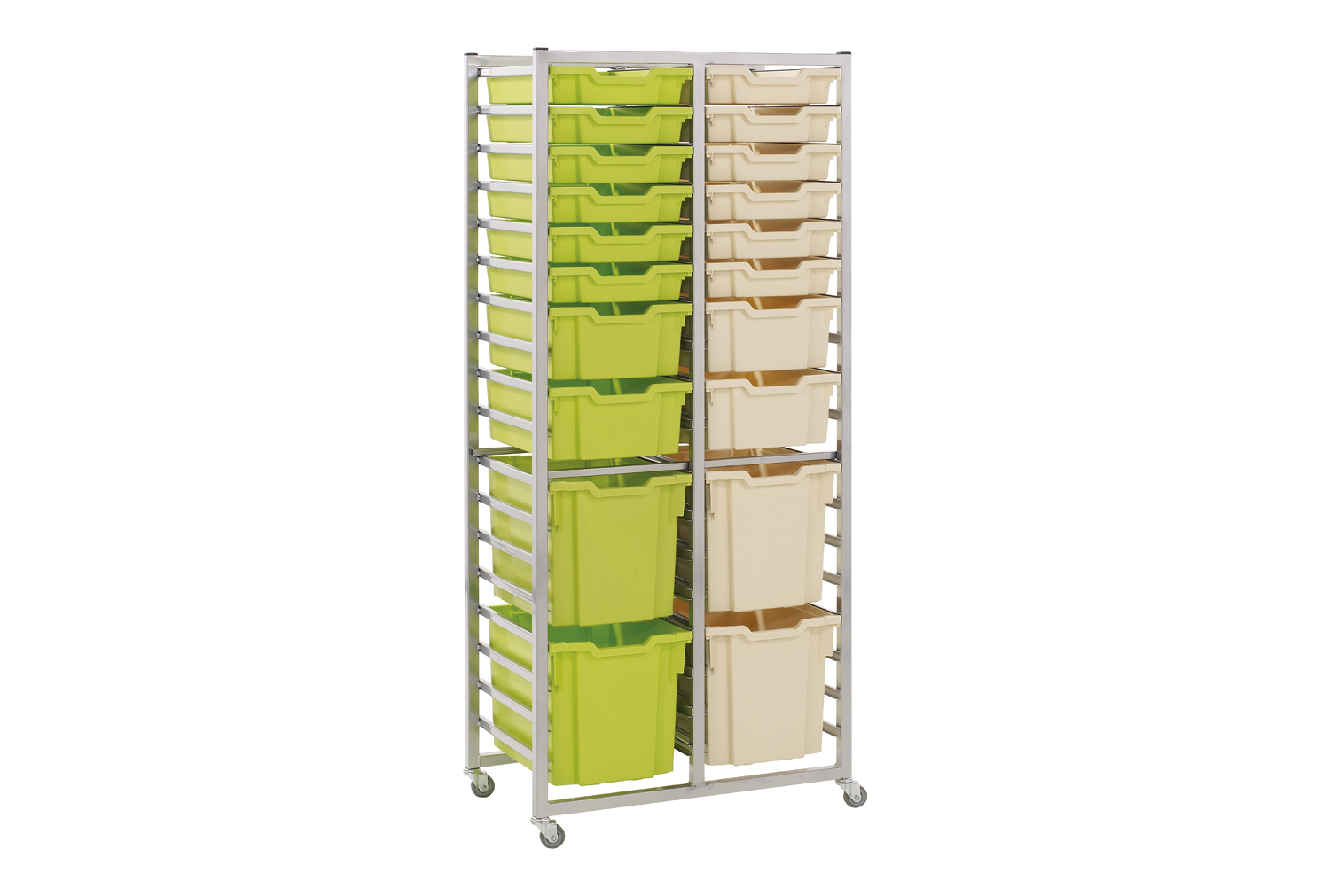 Metalliform Double Column Metal Classroom Tray Storage Unit Only (Holds 36 Standard Classroom Trays), Light Grey