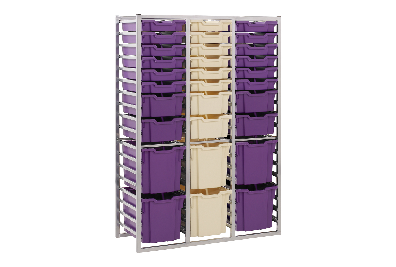 Metalliform Triple Column Metal Classroom Tray Storage Unit Only (Holds 54 Standard Classroom Trays), Light Grey