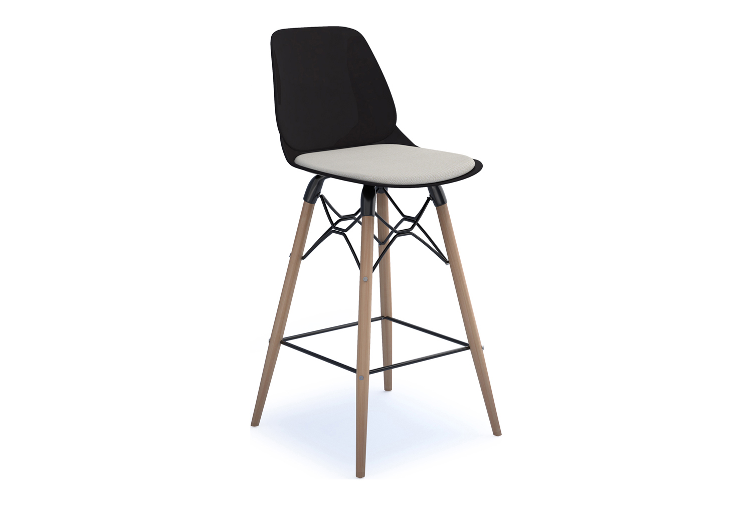 Sylvia Wooden Frame Stool With Seat Pad, Black Frame, Blizzard, Fully Installed
