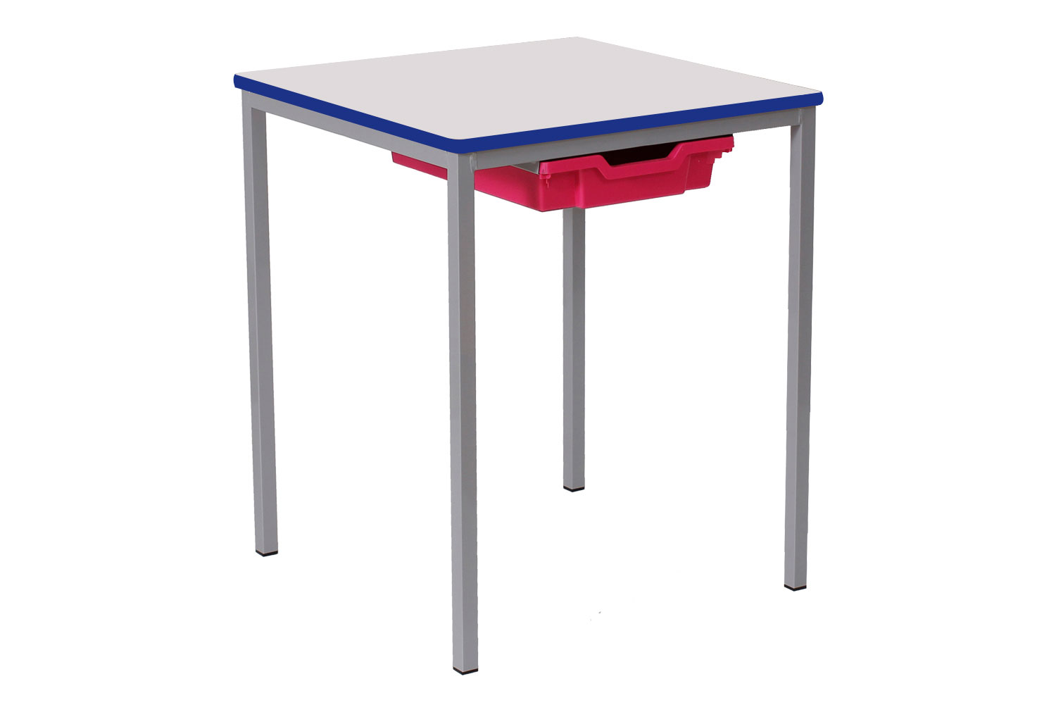 Qty 4 - Educate Student Square School Classroom Table with Tray 8-11 Years (PU Edge), 60wx60dx64h (cm), Silver Frame, Light Grey Top