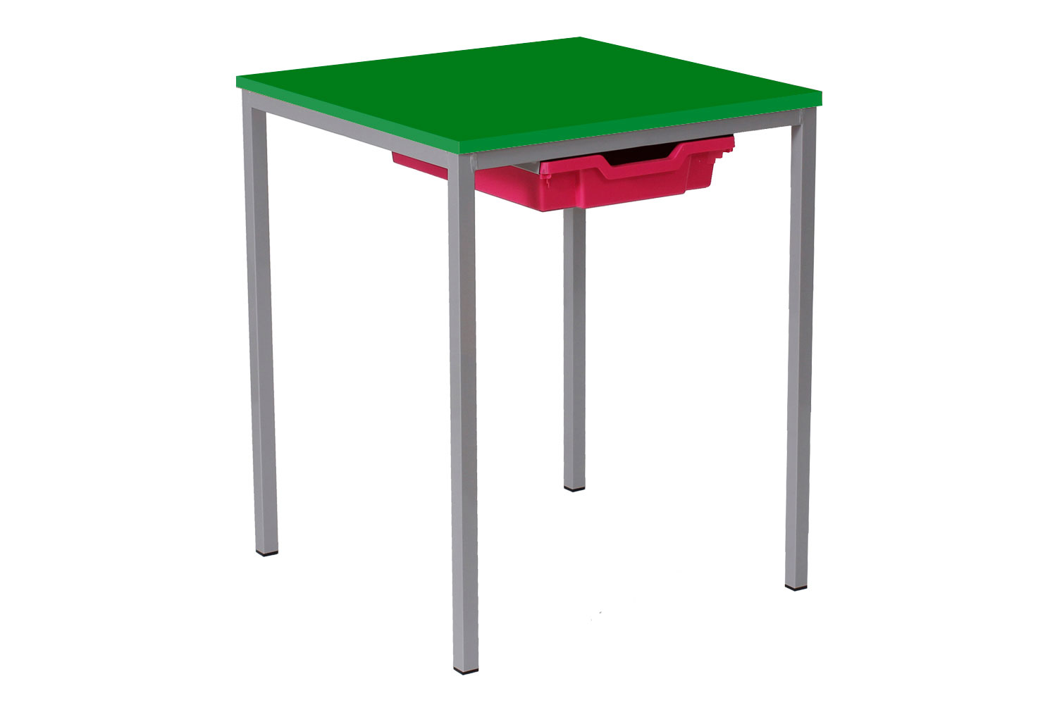 Qty 4 - Educate Student Square Table with Tray 14+ Years (PVC Edge), Dark Grey Frame, Beech Top, Grey Trays