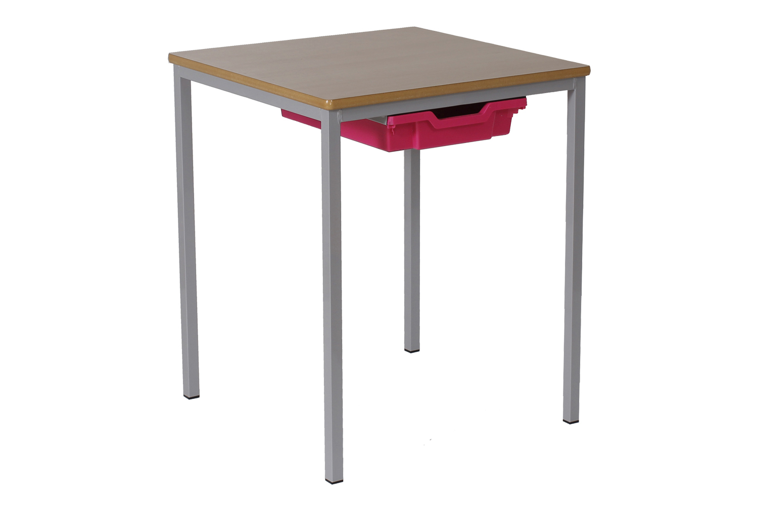 Qty 4 - Educate Student Square Table with Tray 4-5 Years (MDF Edge), Charcoal Frame, Beech Top, Red Trays