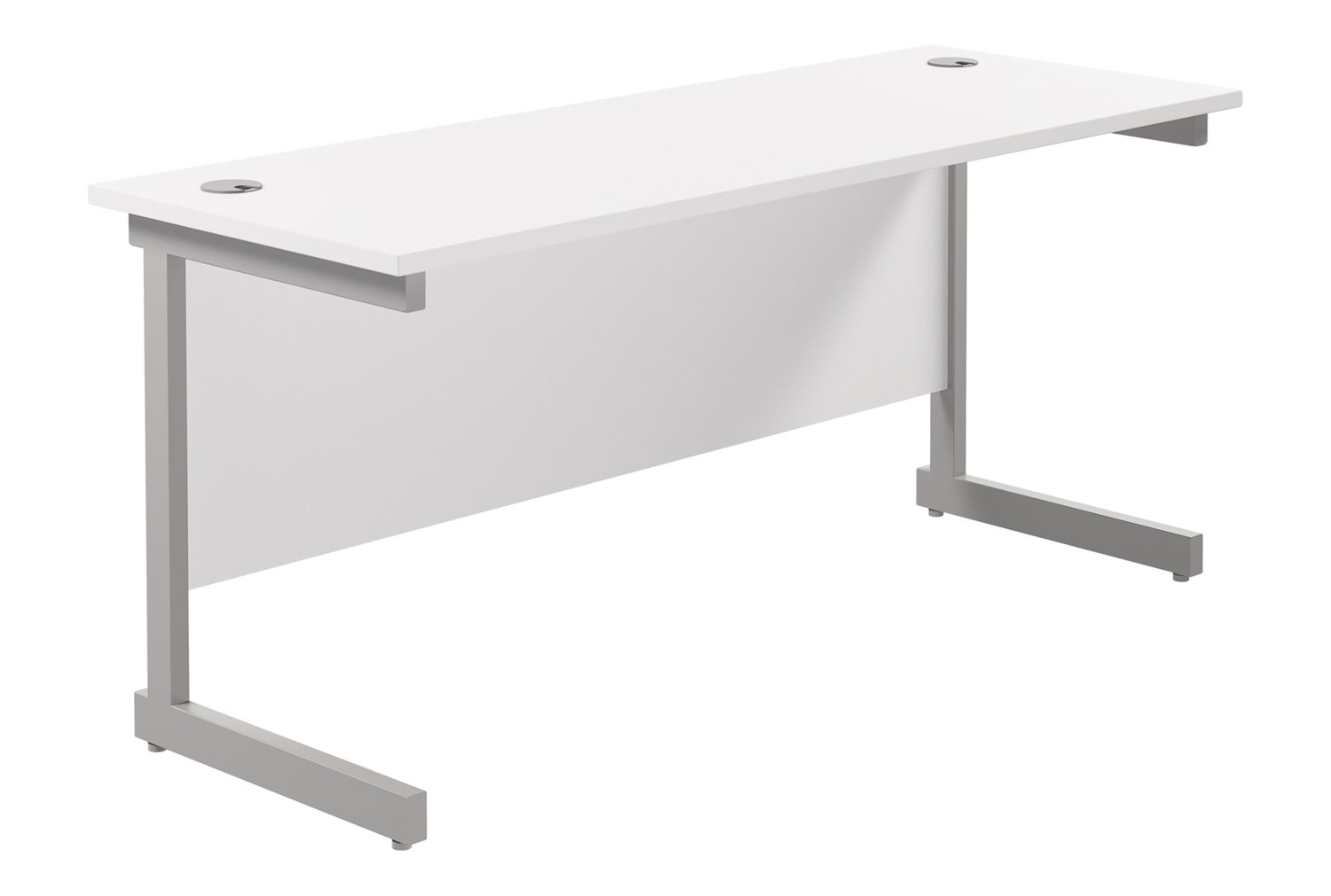 Progress I Narrow Rectangular Office Desk, 160w60dx73h (cm), Silver Frame, White, Fully Installed