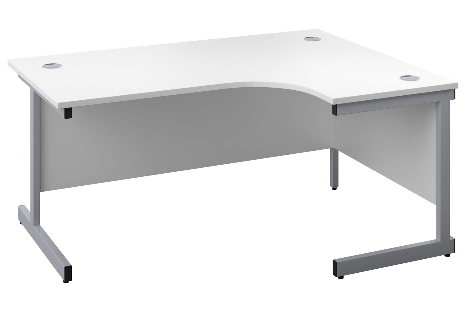 Progress I Right Hand Ergonomic Office Desk, 180wx120/80dx73h (cm), Silver Frame, White