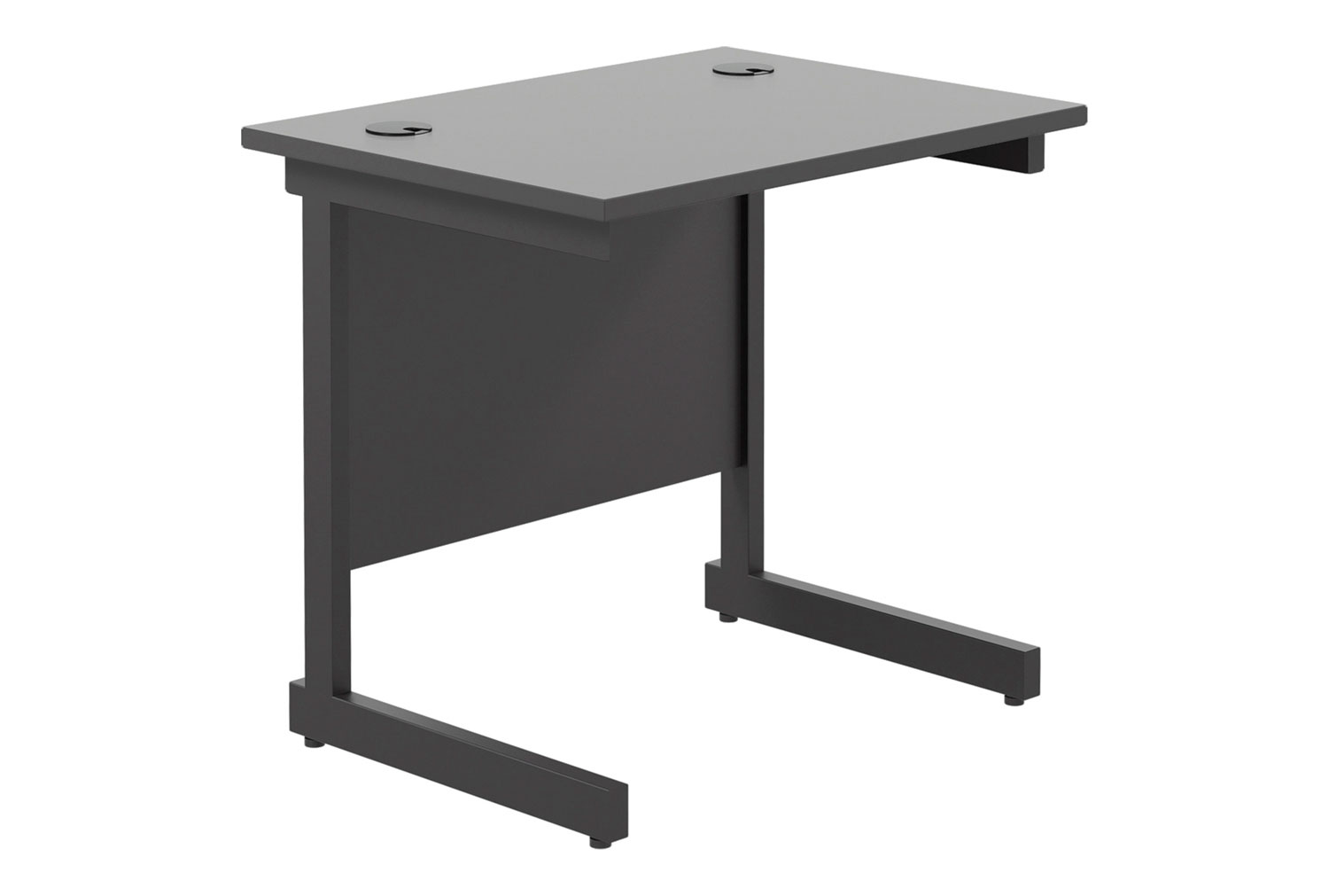 All Black C-Leg Narrow Rectangular Office Desk, 80wx60dx73h (cm), Fully Installed