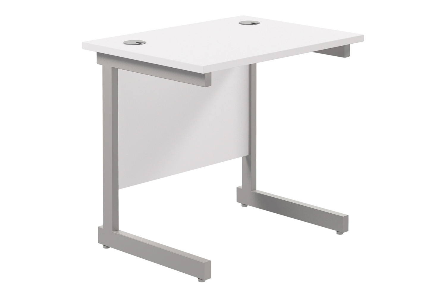 Proteus I Narrow Rectangular Office Desk, 80wx60dx73h (cm), Silver Frame, White