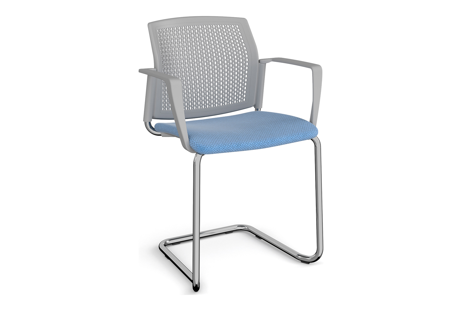 Yarra Perforated Back Visitor Office Chair With Fixed Arms, Chrome Frame/ Grey Back/ Bridgetown