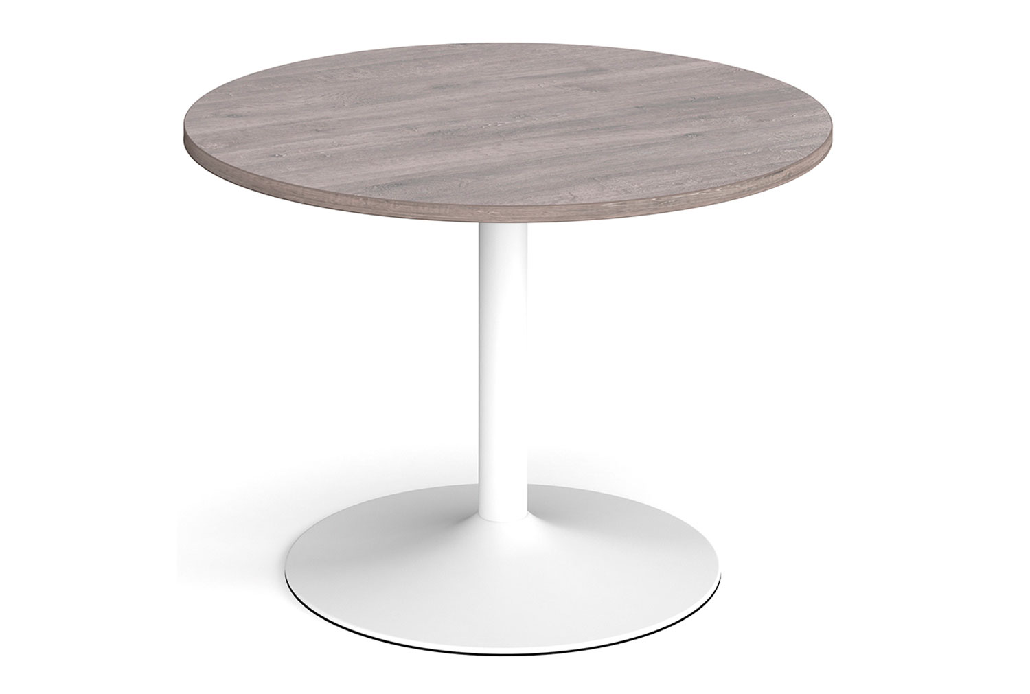 Trumpet Base Circular Boardroom Table, 100diax73h (cm), White Frame, Grey Oak