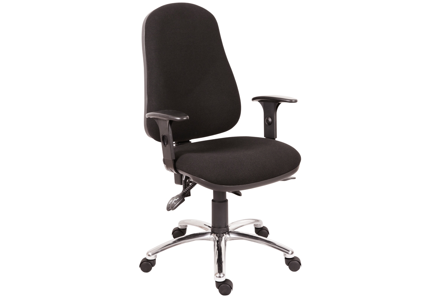 Comfort Ergo Operator Office Chair With Chrome Base (Fabric), Adjustable Arms, Black