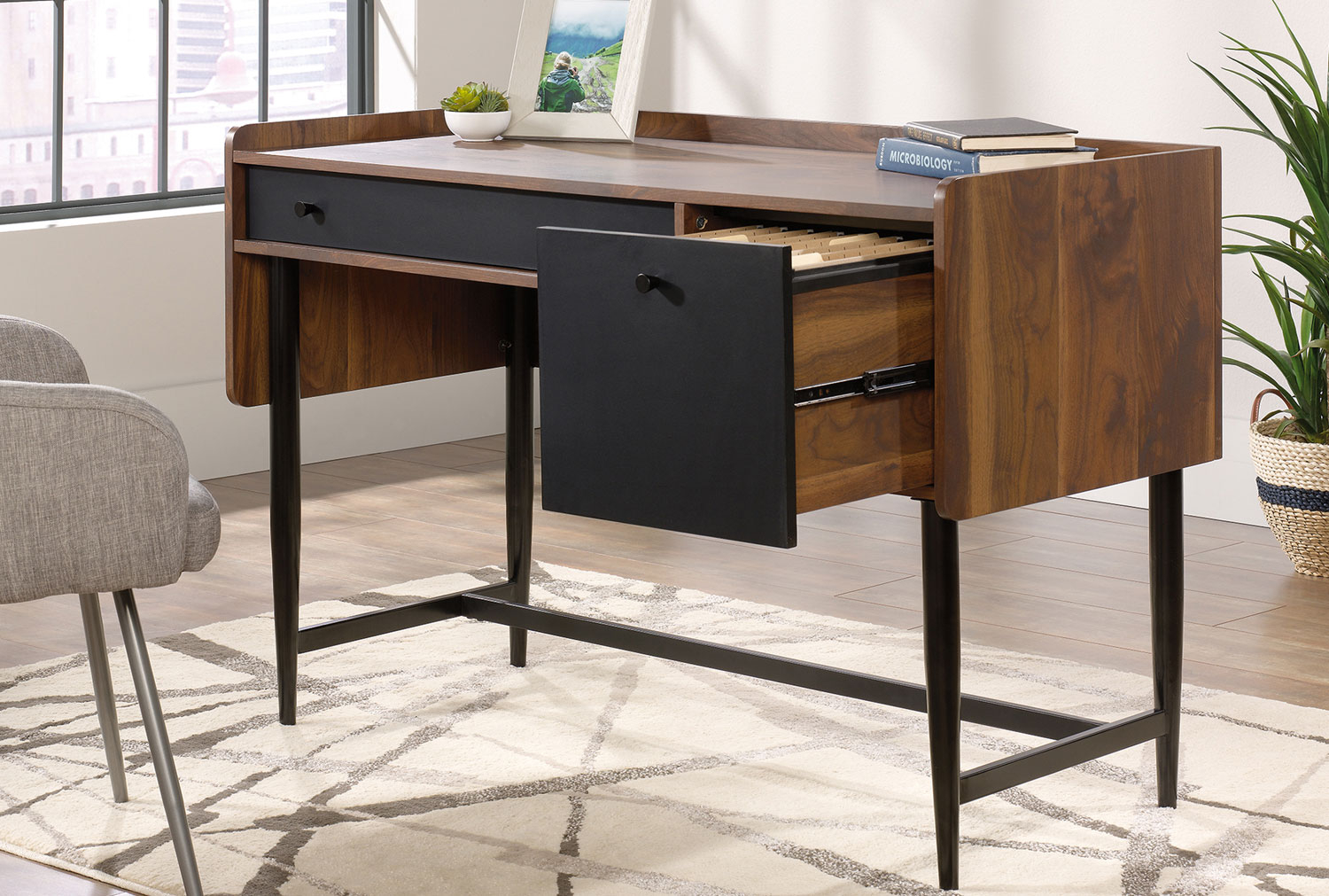 Harris Compact Home Office Desk, Grand Walnut/Black