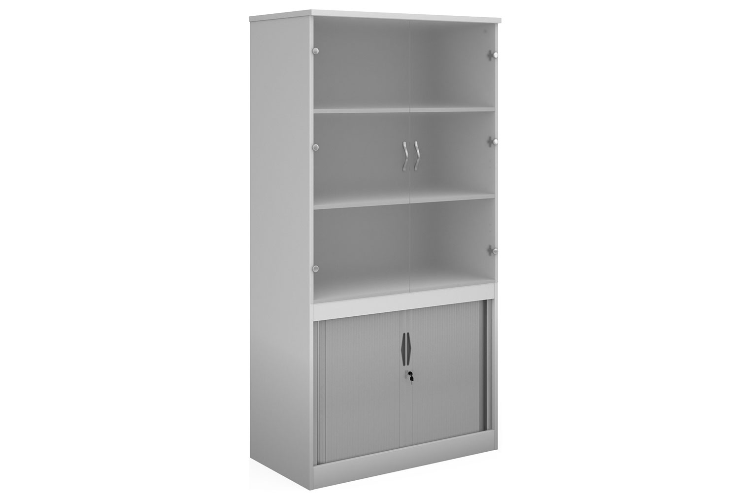 Multi Storage Glazed Top Tambour Office Cupboards, 3 Shelf - 102wx55dx200h (cm), White