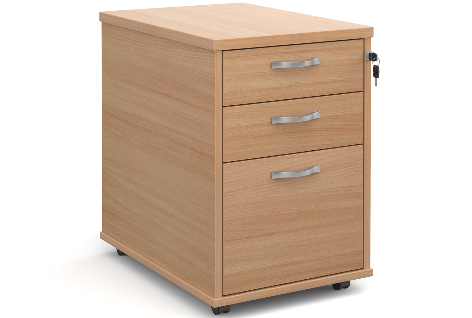 All Beech Tall Mobile 3 Drawer Pedestal, Express Delivery