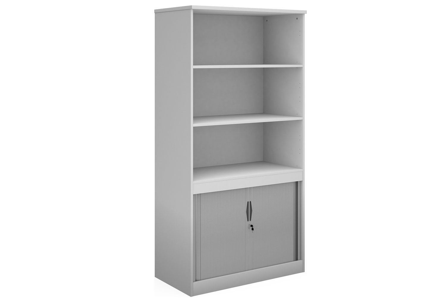 All White Premium Systems Multi Storage Open Top Tambour Office Cupboards, 3 Shelf - 102wx55dx200h (cm), Fully Installed