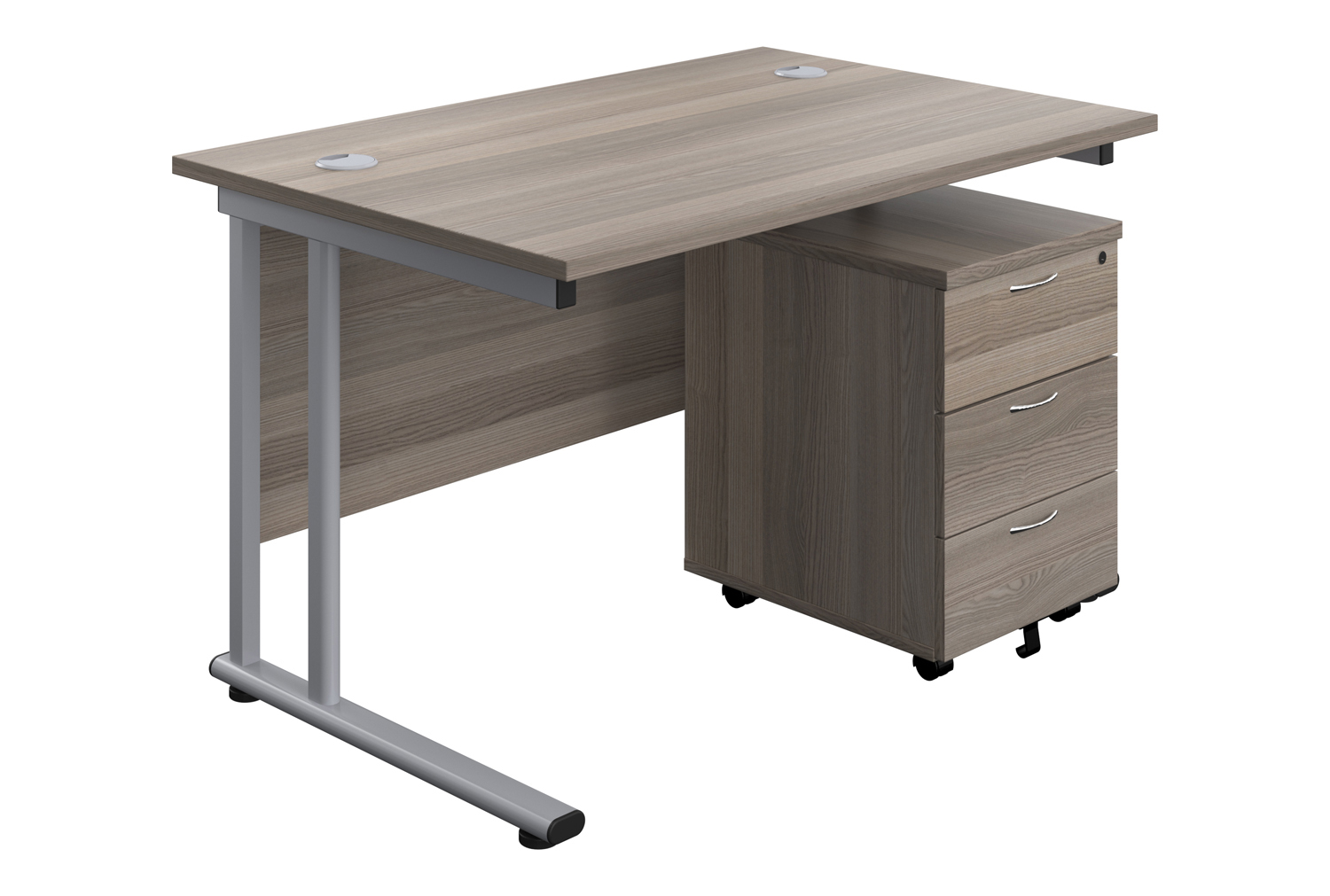 Progress II Office Desk Bundle Deal 2, 140wx80dx73h (cm), Silver Frame, Grey Oak, Express Delivery