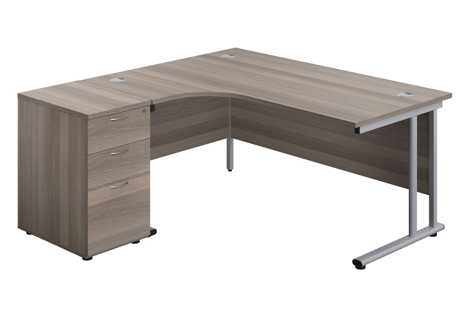Progress II Office Desk Bundle Deal 3, 160wx80dx73h (cm), Silver Frame, Grey Oak