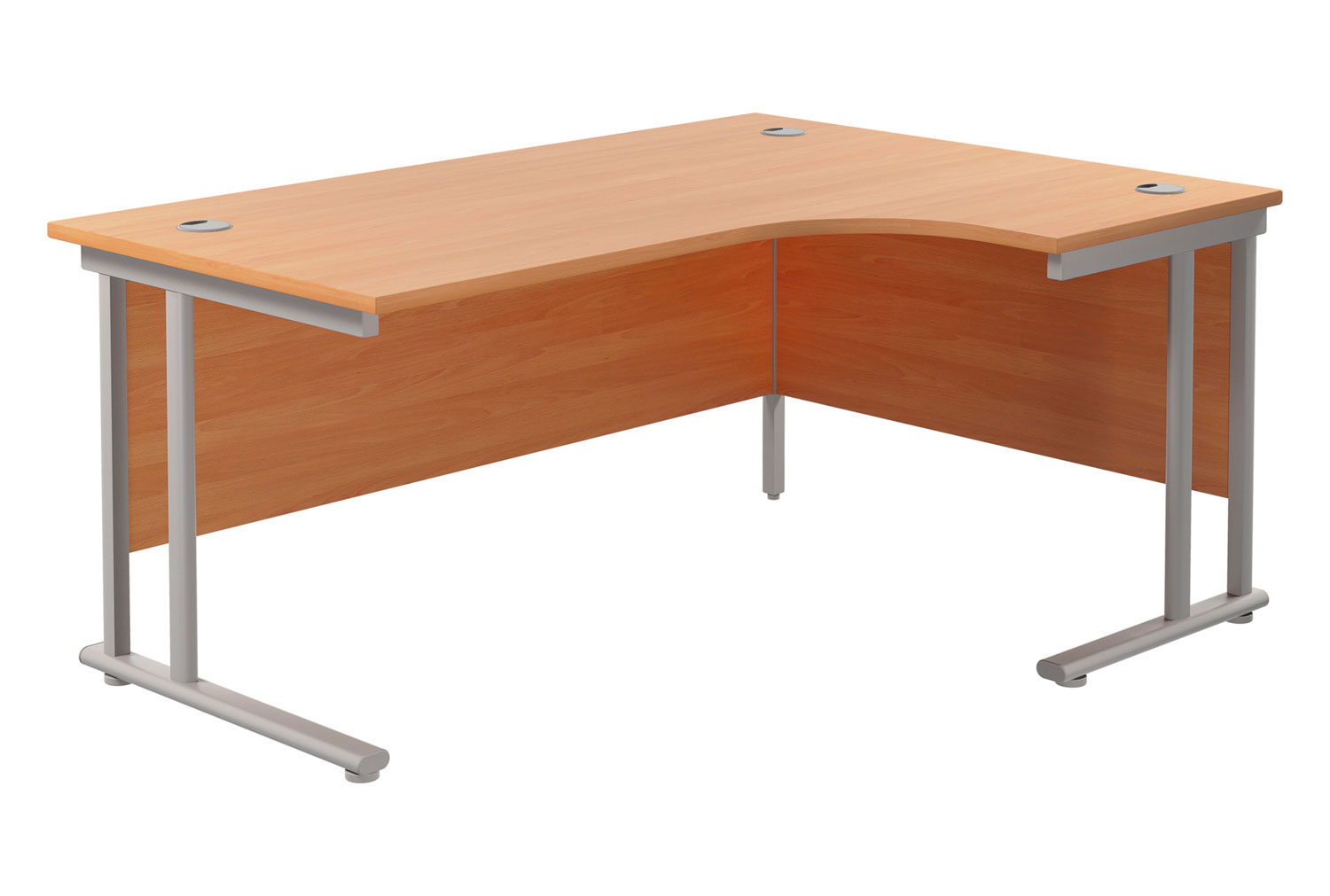 Proteus II Right Hand Ergonomic Office Desk, 160wx120/80dx73h (cm), Silver Frame, Beech, Fully Installed