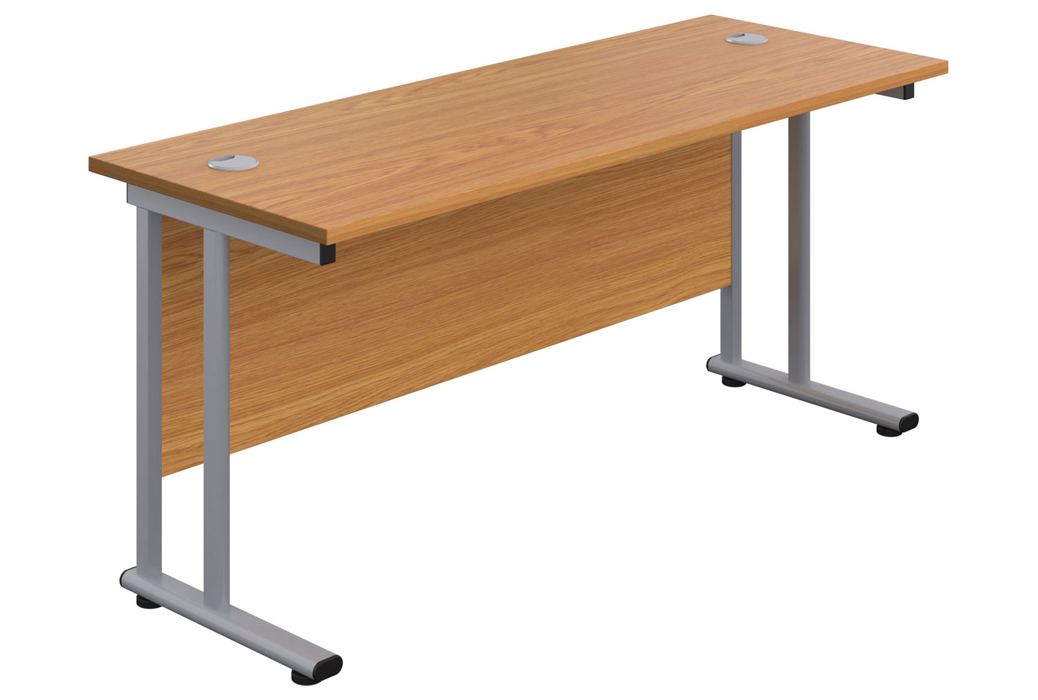 Impulse Narrow Rectangular Office Desk, 180wx60dx73h (cm), Silver Frame, Oak, Fully Installed