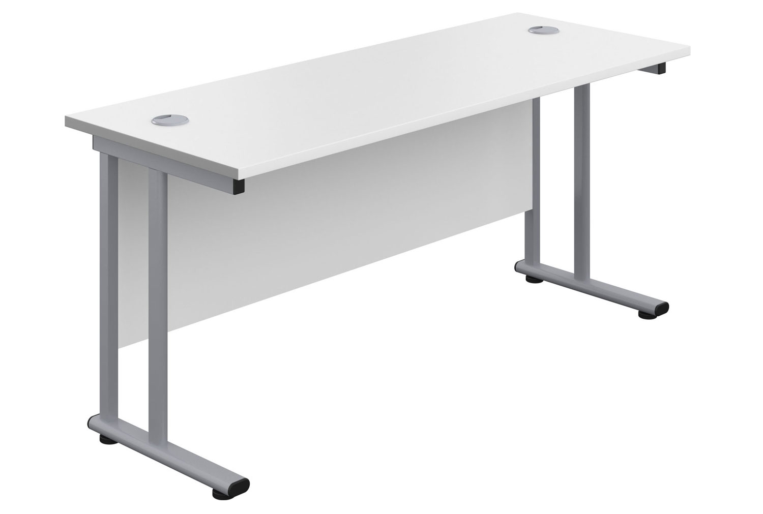 Impulse Narrow Rectangular Office Desk, 160w60dx73h (cm), Silver Frame, White
