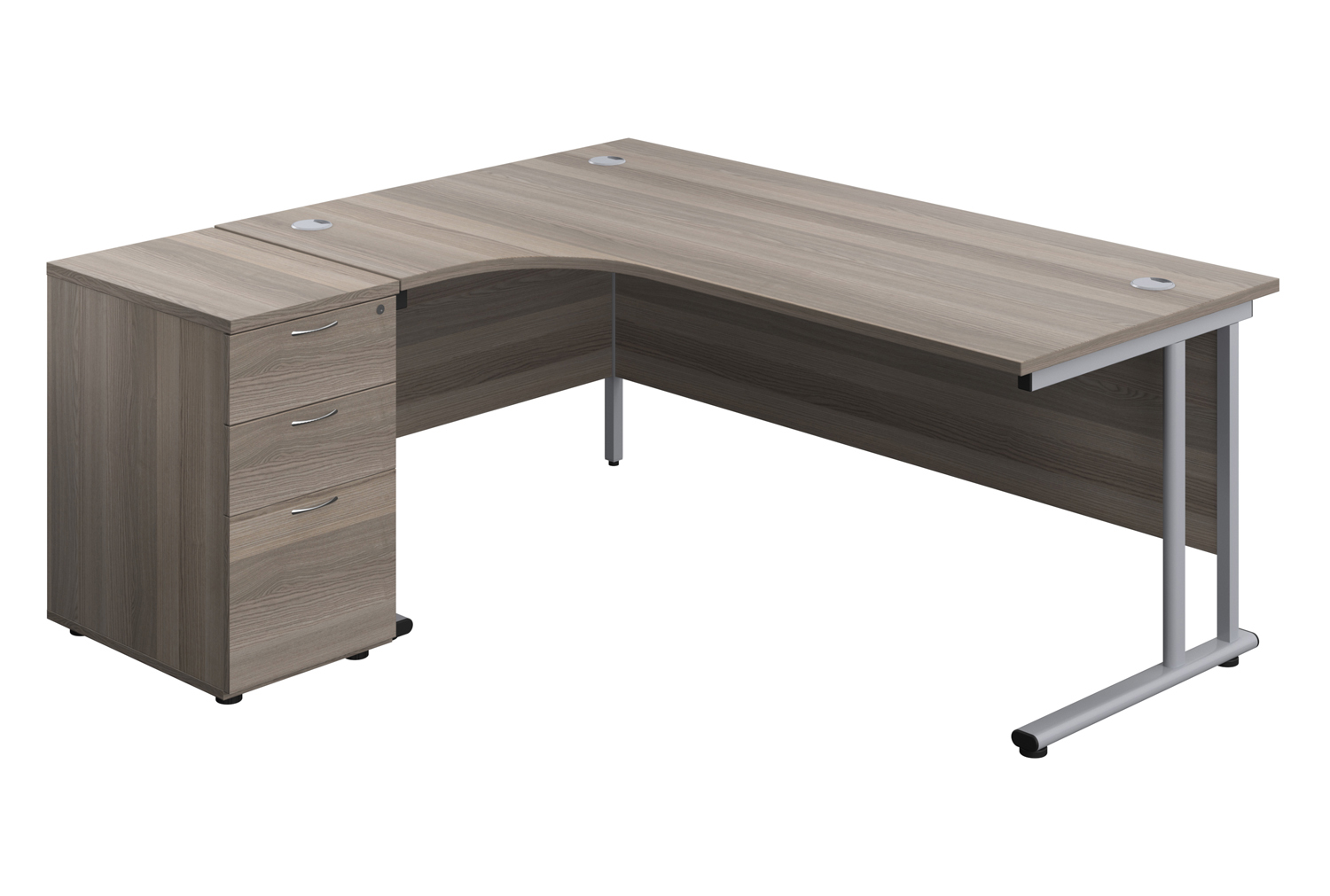 Progress II Office Desk Bundle Deal 3, 180wx80dx73h (cm), Silver Frame, Grey Oak