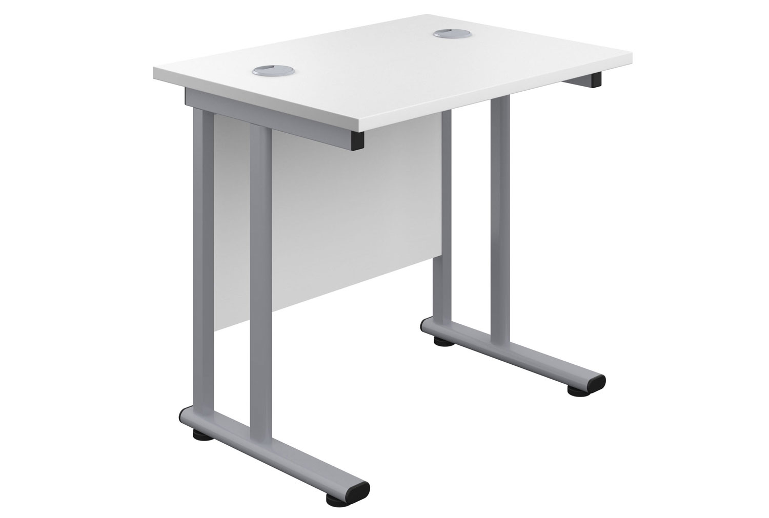 Progress II Narrow Rectangular Office Desk, 80wx60dx73h (cm), Silver Frame, White, Express Delivery