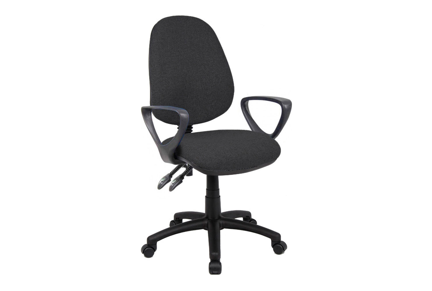 Full Lumbar 2 Lever Operator Office Chair With Fixed Arms, Charcoal, Fully Installed