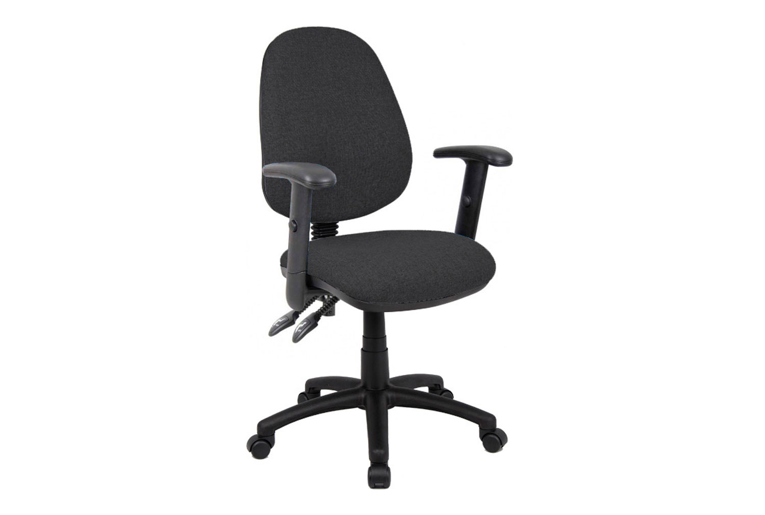Full Lumbar 2 Lever Operator Office Chair With Adjustable Arms, Charcoal, Express Delivery