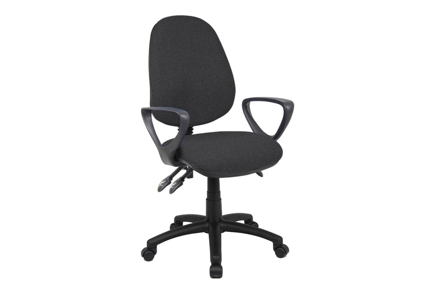 Full Lumbar 3 Lever Operator Office Chair With Fixed Arms, Charcoal, Express Delivery