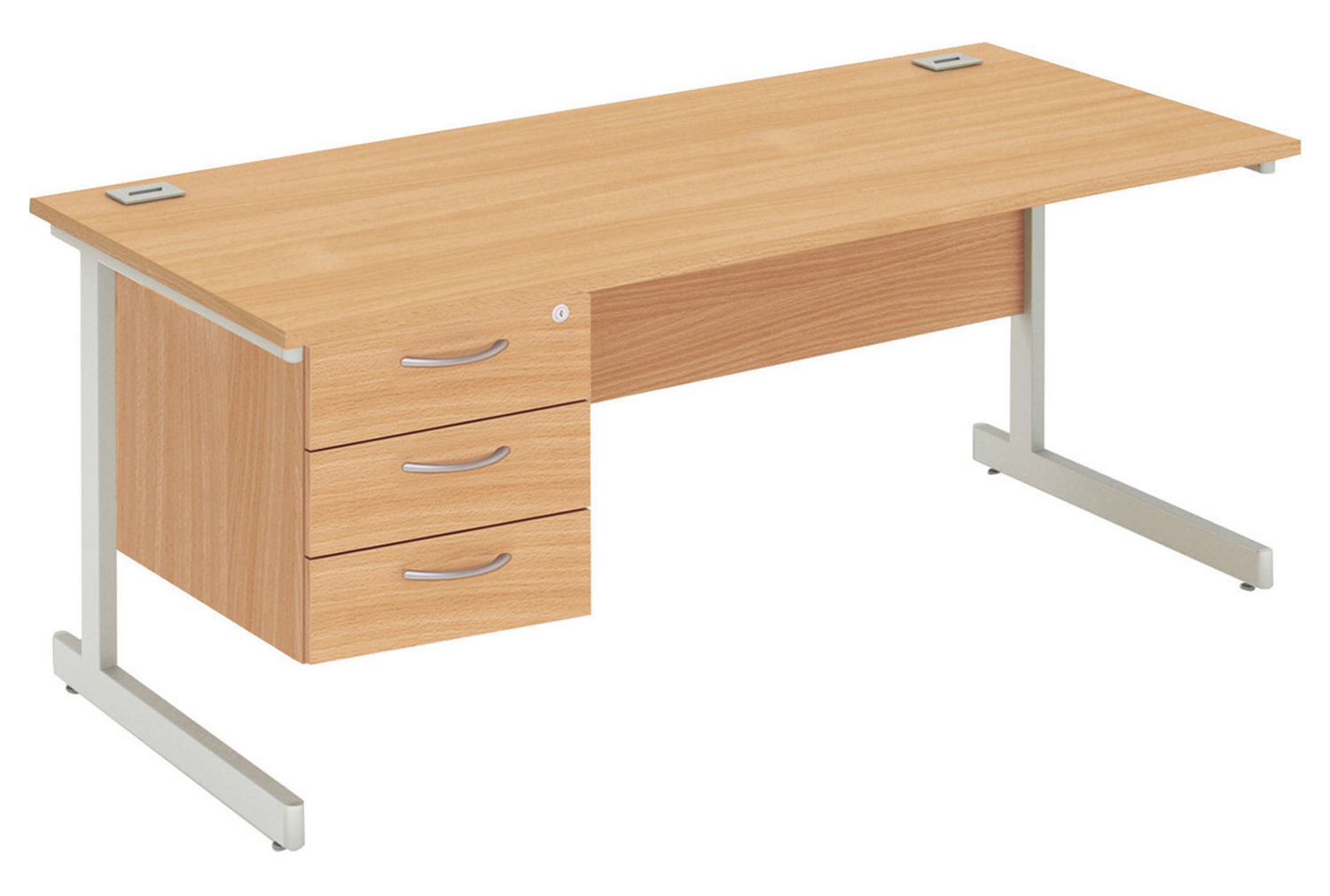 Proteus I Clerical Office Desk With 3 Drawers, 140wx80dx73h (cm), Silver Frame, Beech, Express Delivery