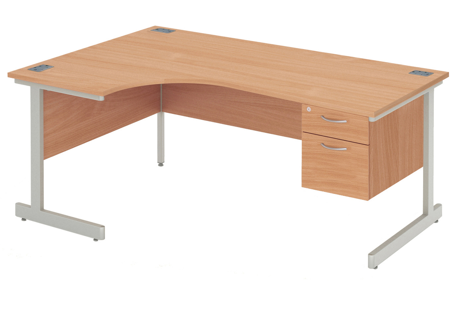 Proteus I Left Hand Ergonomic Office Desk With 2 Drawers, 160wx120/80dx73h (cm), Silver Frame, Grey Oak