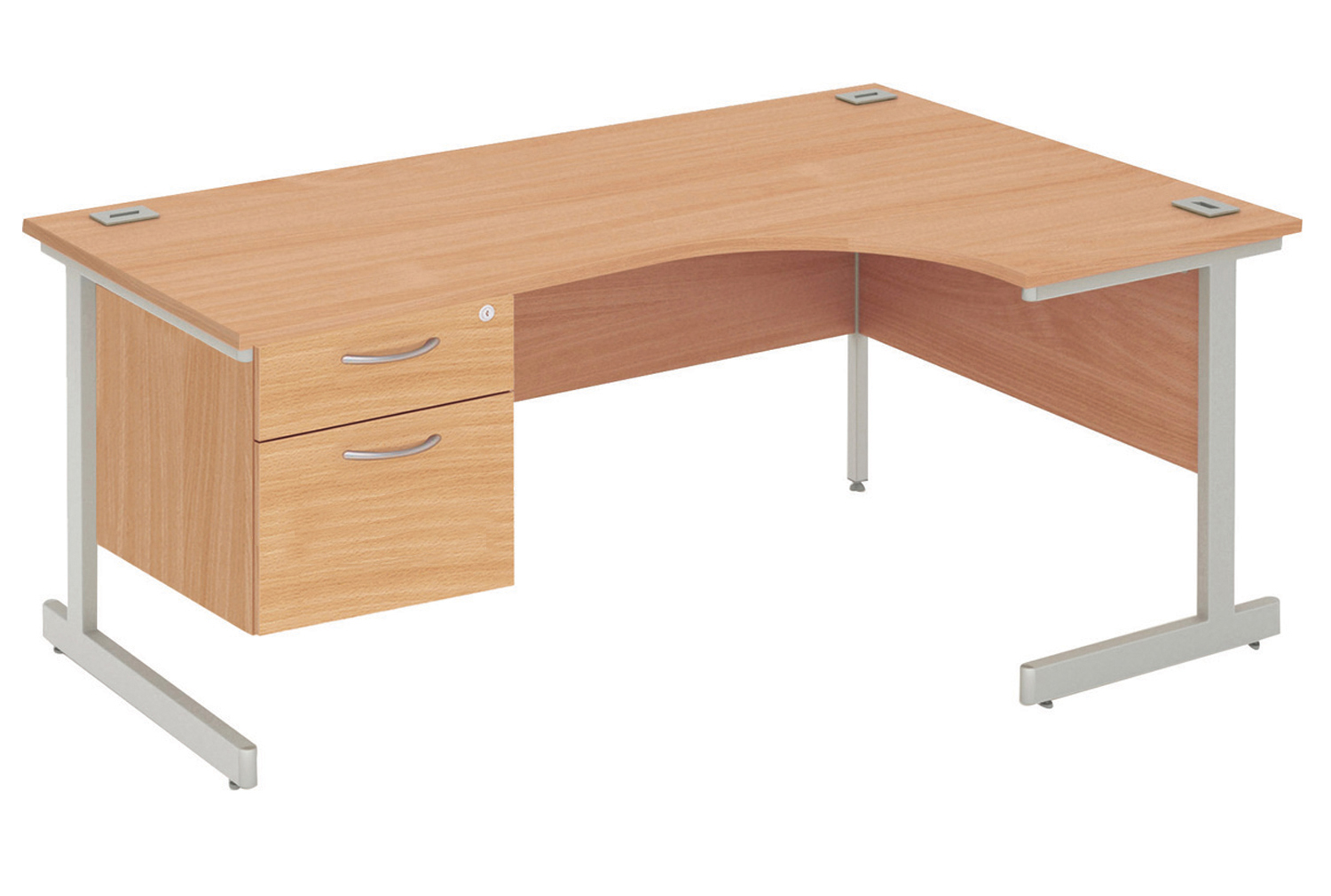 Proteus I Right Hand Ergonomic Office Desk With 2 Drawers, 160wx120/80dx73h (cm), White Frame, Beech, Fully Installed