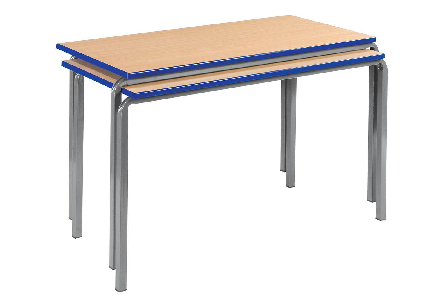 Qty 4 - Reliance Rectangular Classroom Tables 14+ Years, 110wx55dx76h (cm), Black Frame, Grey Top, PU Blue Edge